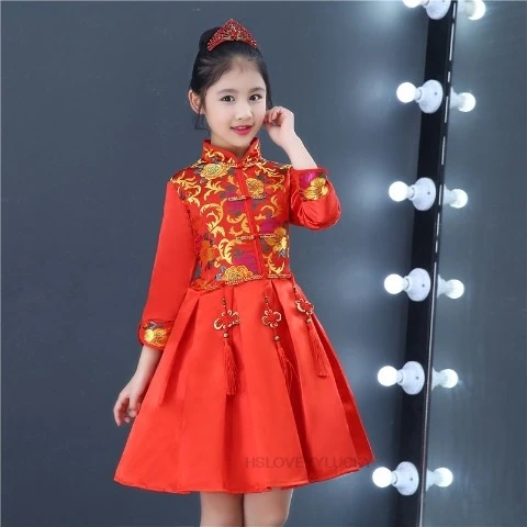 Children's Retro Cheongsam Traditional Chinese Princess Dress Child Festival Stage Performance Costumes New Year Girls' Qipao