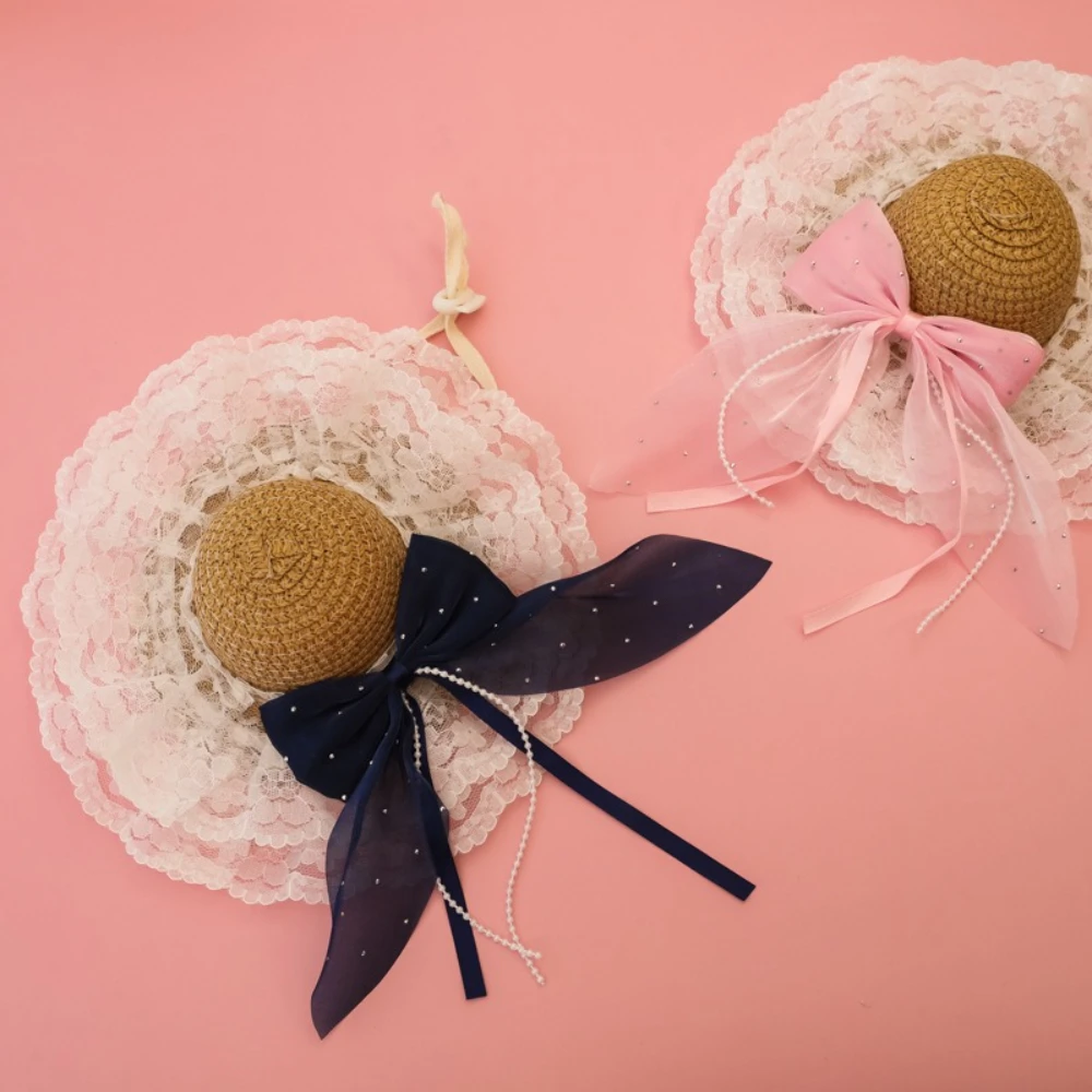 Sombrero de paja vintage para gatos y perros con lazo estilo princesa - imagen 3