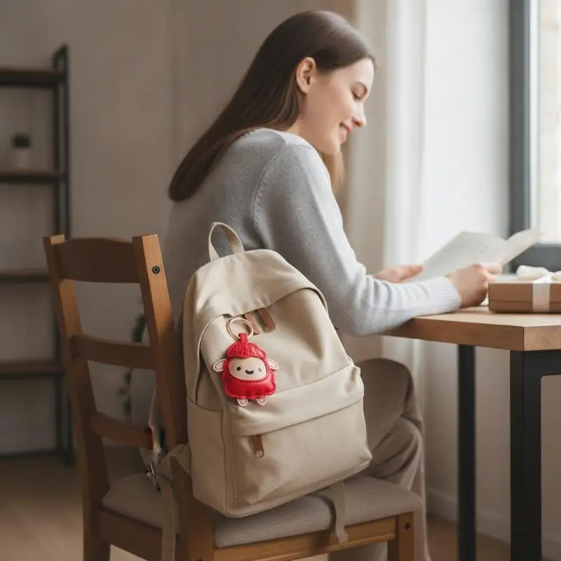 【!】Niedlicher PU-Schaf-Schlüsselanhänger, Cartoon-Lamm-Schlüsselring, Kawaii-Tier-Taschenanhänger, Anhänger für Rucksack, Handtasche, Deko, Geschenk – Detail 4