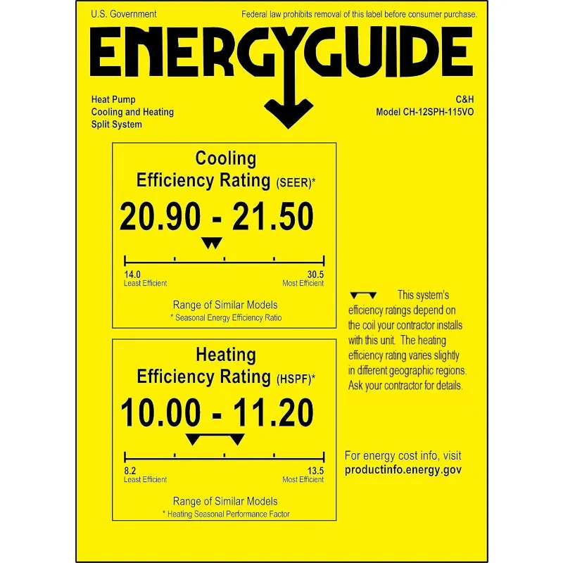 كوبر آند هنتر 12,000 وحدة حرارية بريطانية، 115 فولت تيار متردد صغير/نظام تسخين Sophia Series 21.5 SEER مع مجموعة تركيب 16 قدمًا