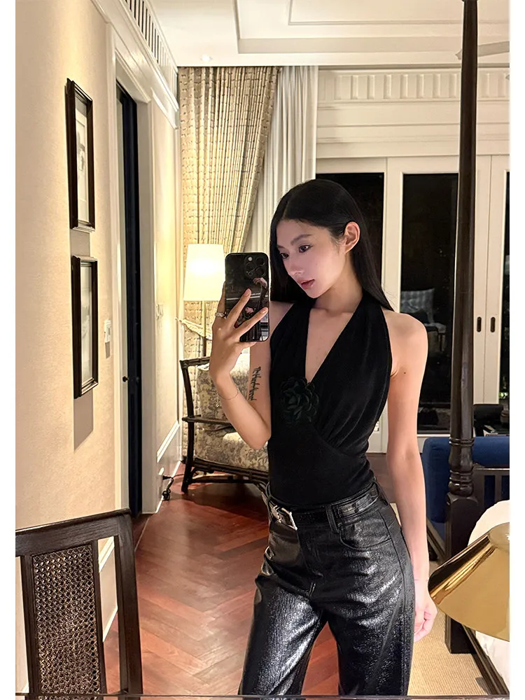 Lautaro Spring Autumn Shiny Lizard Print Pu Leather Straight Pants Women High Waist 2026 Chic Luxury Brands Alternative Pants
