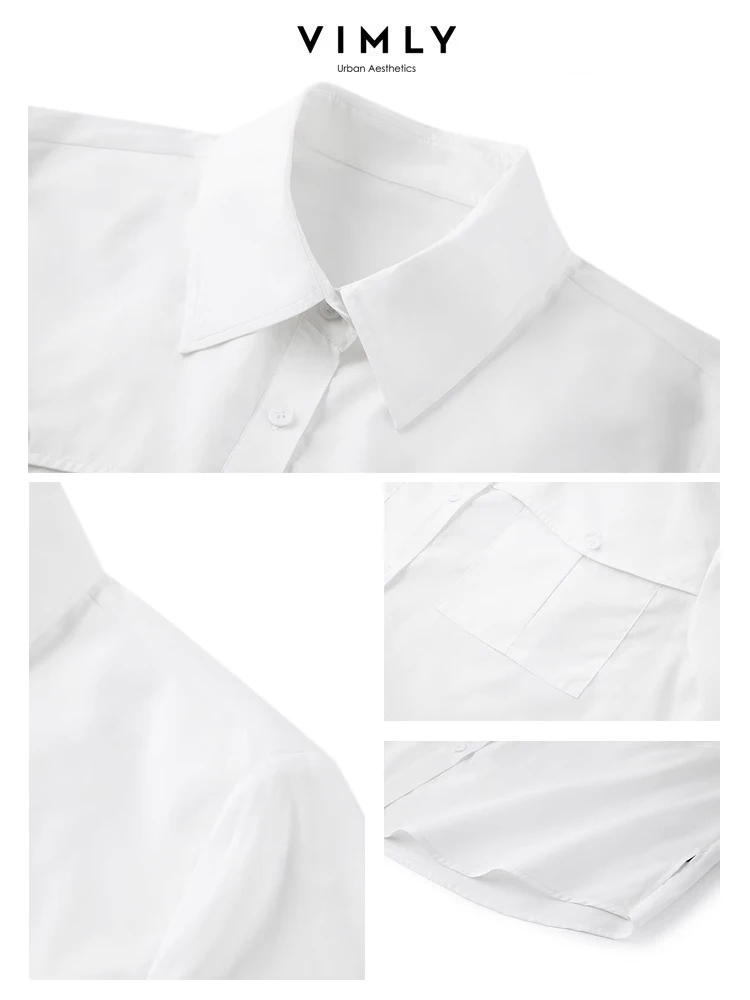 Vimly Spring White Shirt for Woman Lyocell Lapel Straight Loose Shirts & Blouses 2024 New Casual Simple Long Sleeve Top M5355