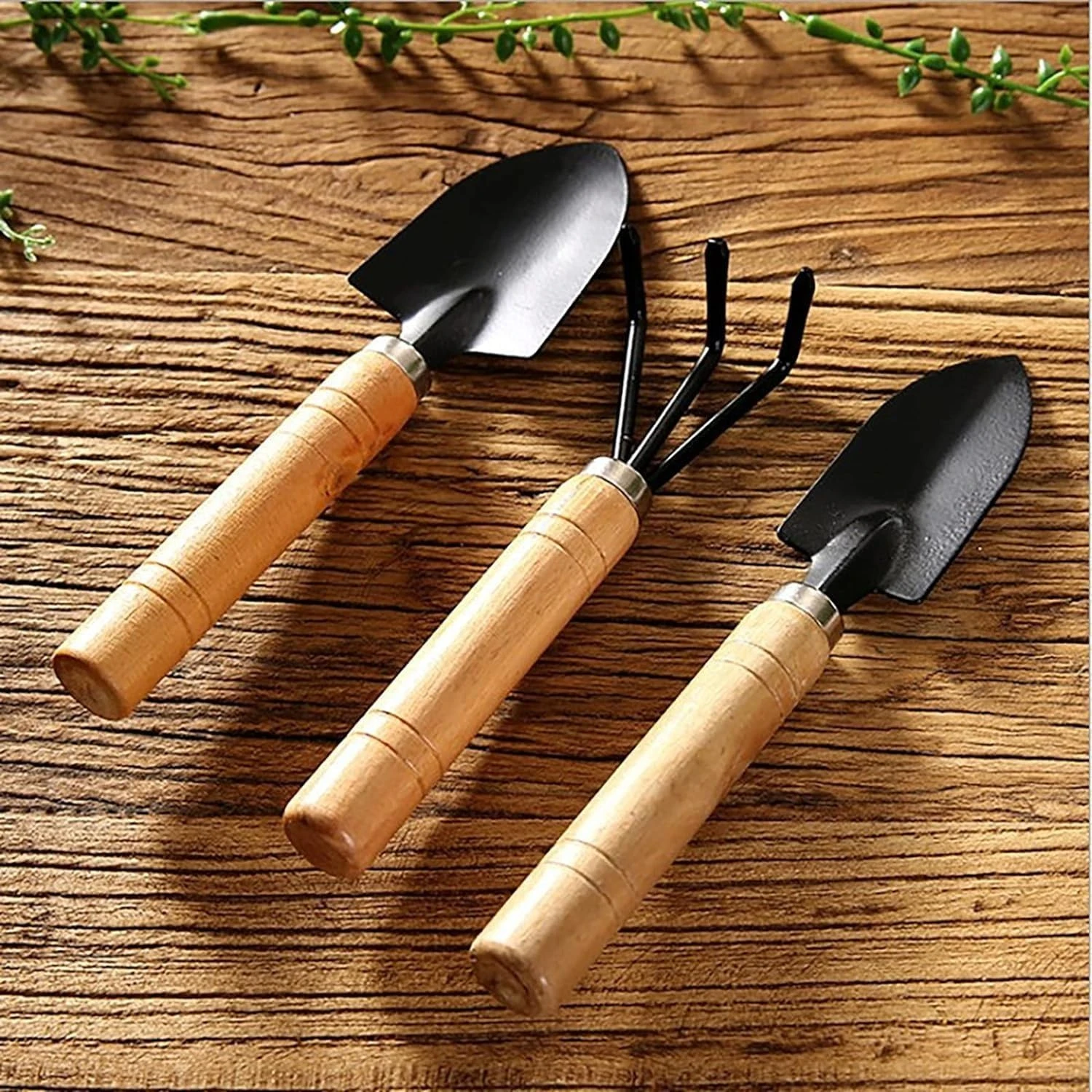 3PCS Gardening Tools with Wood Handle, Stainless Steel Garden Tools, Rust-Proof Gardening  Garden Shovel Garden Rake Garden Trow