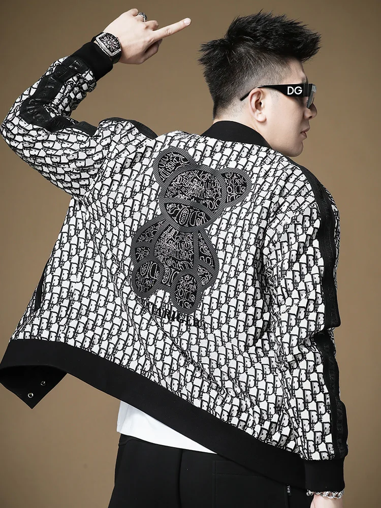 

Trendy Autumn Winter Jaet Men's Stand Collar Embroidered Diamond Slim Fit Long Sve Antibacterial Outerwear for Youth