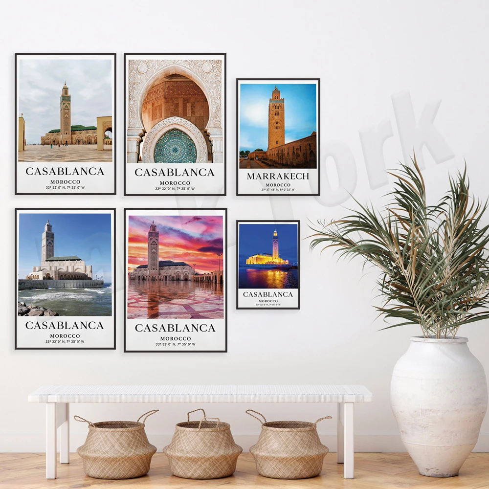 Casablanca photo, Morocco poster modern canvas painting living room home decor abstract wall art, africa city travel print