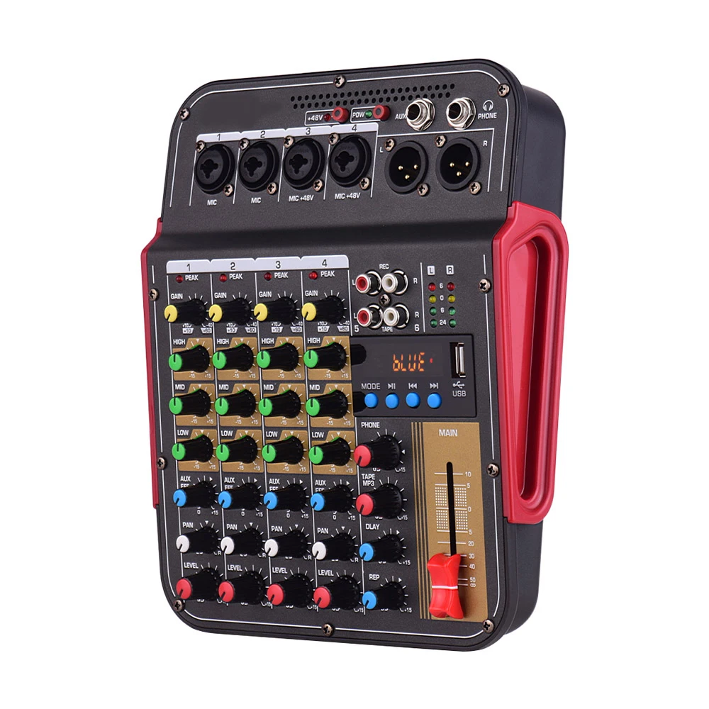 TM4 Digital 4-Channel Audio Mixer Mixing Console Built-in 48V Phantom Power with BT Function Professional Audio System