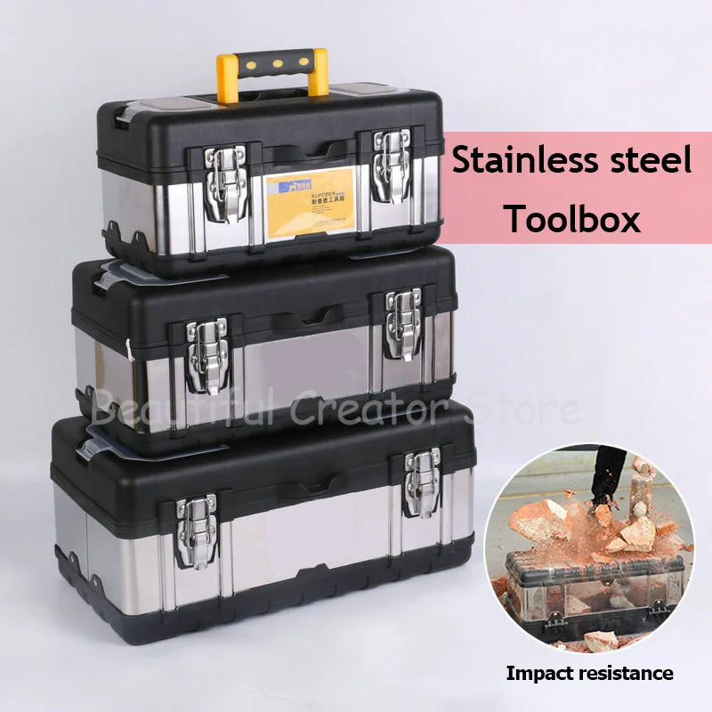 Stainless Steel Tool box Large Electrician Toolbox Protable Tool Bucket Hardware Tool Storage Box Hard Case tool Organizer Box