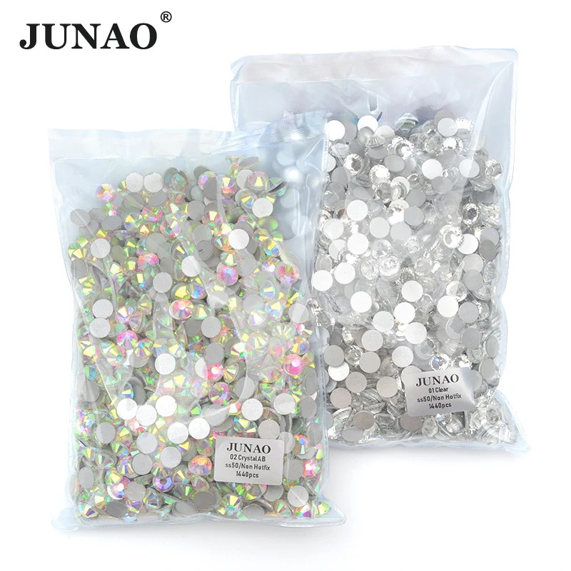 JUNAO Wholesale 100Gross SS3 SS4 SS5 SS6 SS12 SS16 SS20 SS30 SS40 SS50 Large Size Crystal AB Glass Rhinestones Flatback Strass