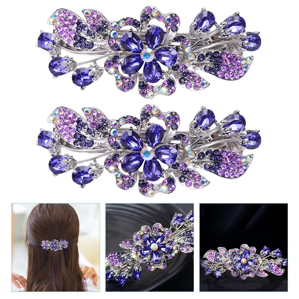 

2Pcs Rhinestones Hair Clamp Clip Back Hair Holder Ponytail Barrettes for Women Daily Work Facials Cooking Gift Family Friends