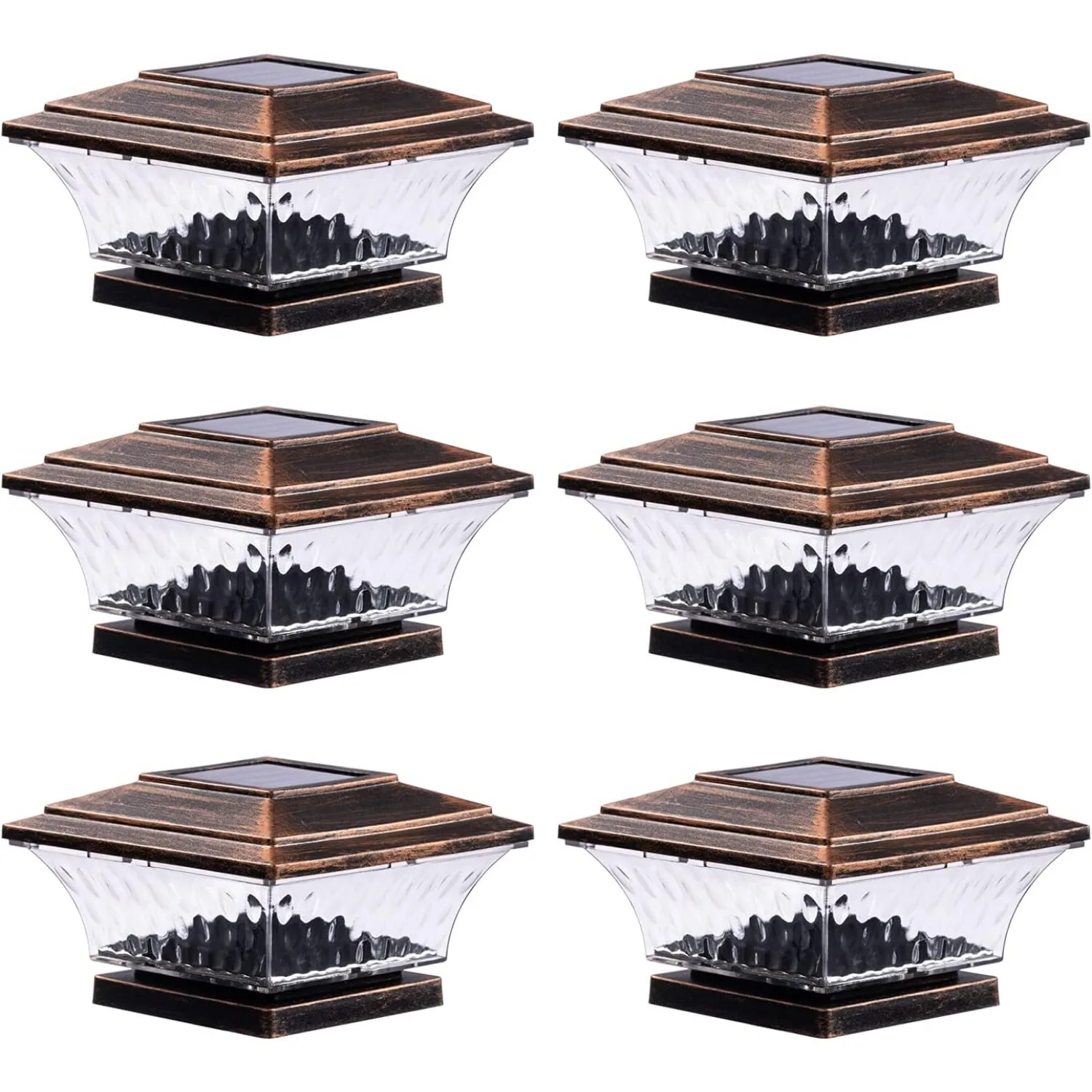

LED Solar Post Cap Light Outdoor Light with Two Light Modes Warm White/Bright White for 4x4 Wooden Post Brushed Copper 6 Pack