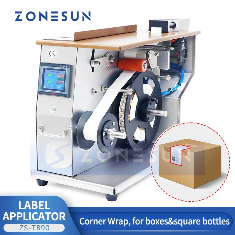 

Zonesun Tamper Evident Corner Wrap Labeling Machine Tamper Proof Seal Label Applicator Labeler Label Dispenser ZS-TB90