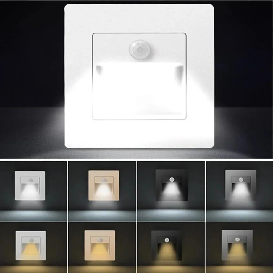 Infrared Motion Sensor Night Light Indoor Outdoor Stair Step Wall Lamp 3W Recessed LED Step Light Staircase Bedroom Decoration