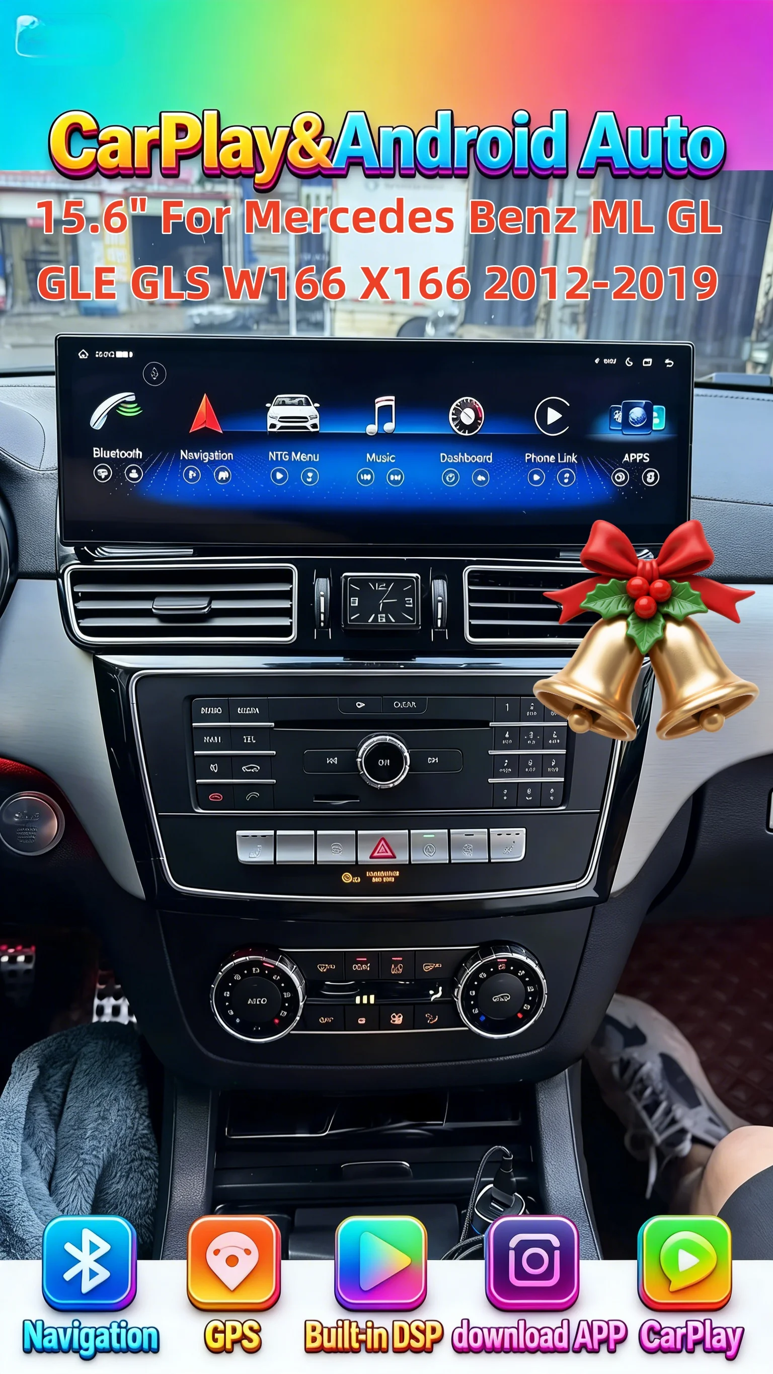 15.6 “ Wireless CarPlay Head unit For Mercedes Benz Ml Gl W166 X166 2012-2019 Multimedia Radio DSP BT Bluetooth Navigation