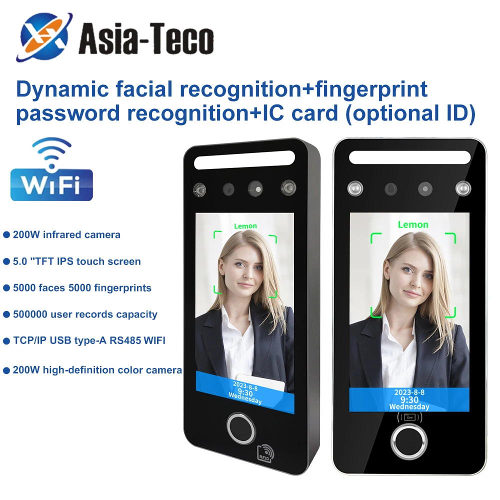 

WIFI TCP/IP Fingerprint and Dynamic Face Recognition Access Control System RFID Card Attendance 5Inch Screen Biometric Recorder