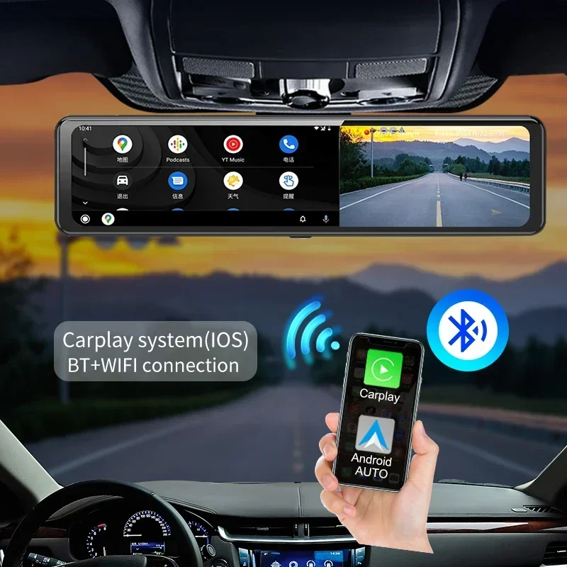 12inch Carplay Android 10 Car DVR 8Core 4G Network ADAS GPS FM Dash Cam Rearview Mirror Video Recorder WiFi BT G-Sensor DashCam