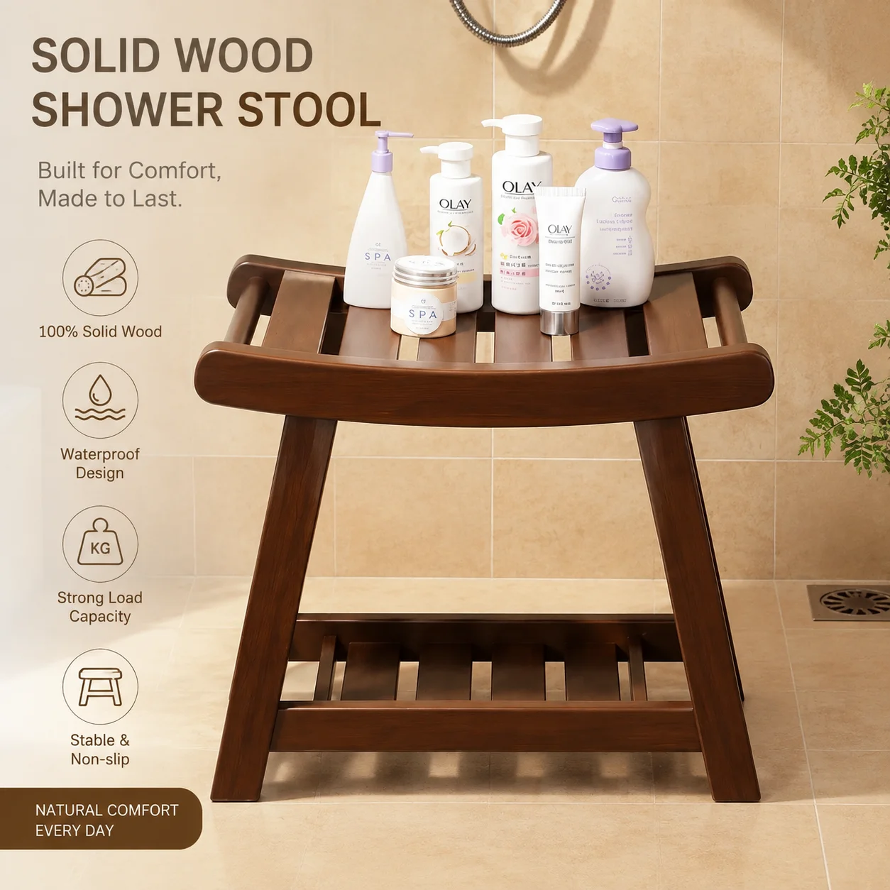Solid Wood Step Stool Anti-Tip Entryway Shoe Changing Ottoman Compact Footrest Bench Living Room Decor