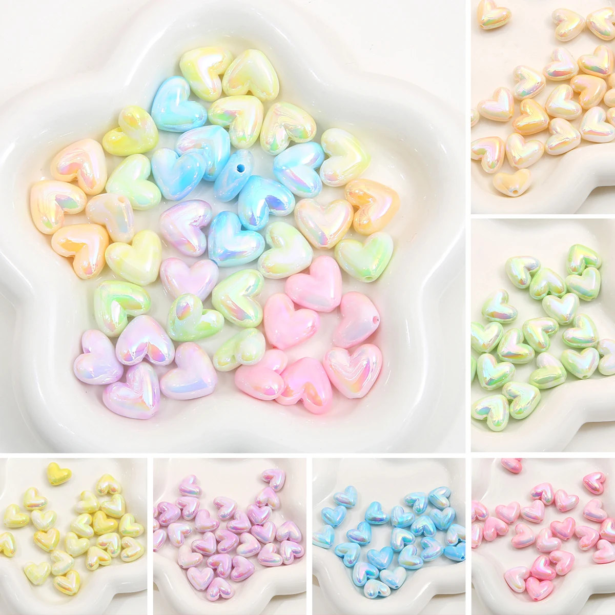 10/30pcs 15x17mm Macarons Heart Spacer Beads Shiny Love Heart Acrylic Beads For DIY Jewelry Making Bracelet Necklace Earrings view 2