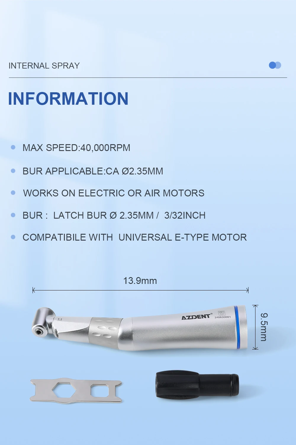 AZDENT Dental LED 1:1 Winkelstück mit E-Generator, langsamlaufendes Handstück, interner Einzelwasserspray, Druckknopf, Zahnarztwerkzeug – Detail 6