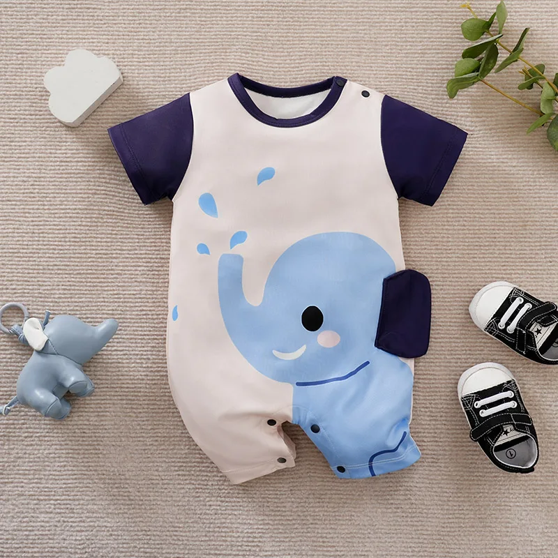 Baby Boys girls Romper Newborn 0-18 months White Lovely Elephant Short Sleeves Bodysuit Fashion Infant Summer Casual Jumpsuit