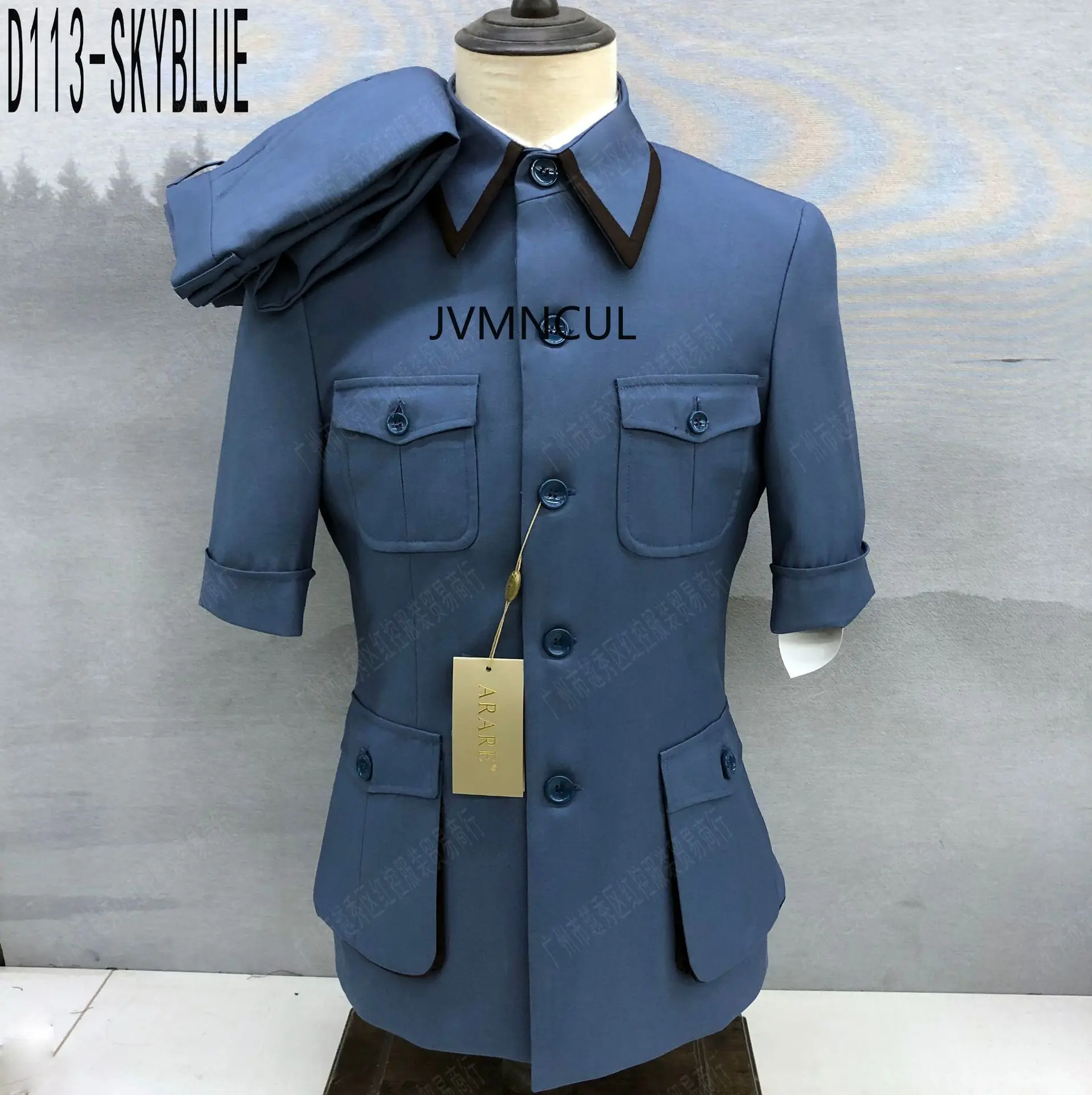 

Trendy ARARE 2025 Men's Short Sleeve Suit Set Summer Stand Collar Splicing Color Slim Fit Man Suits Fashion Cross-Border Apparel