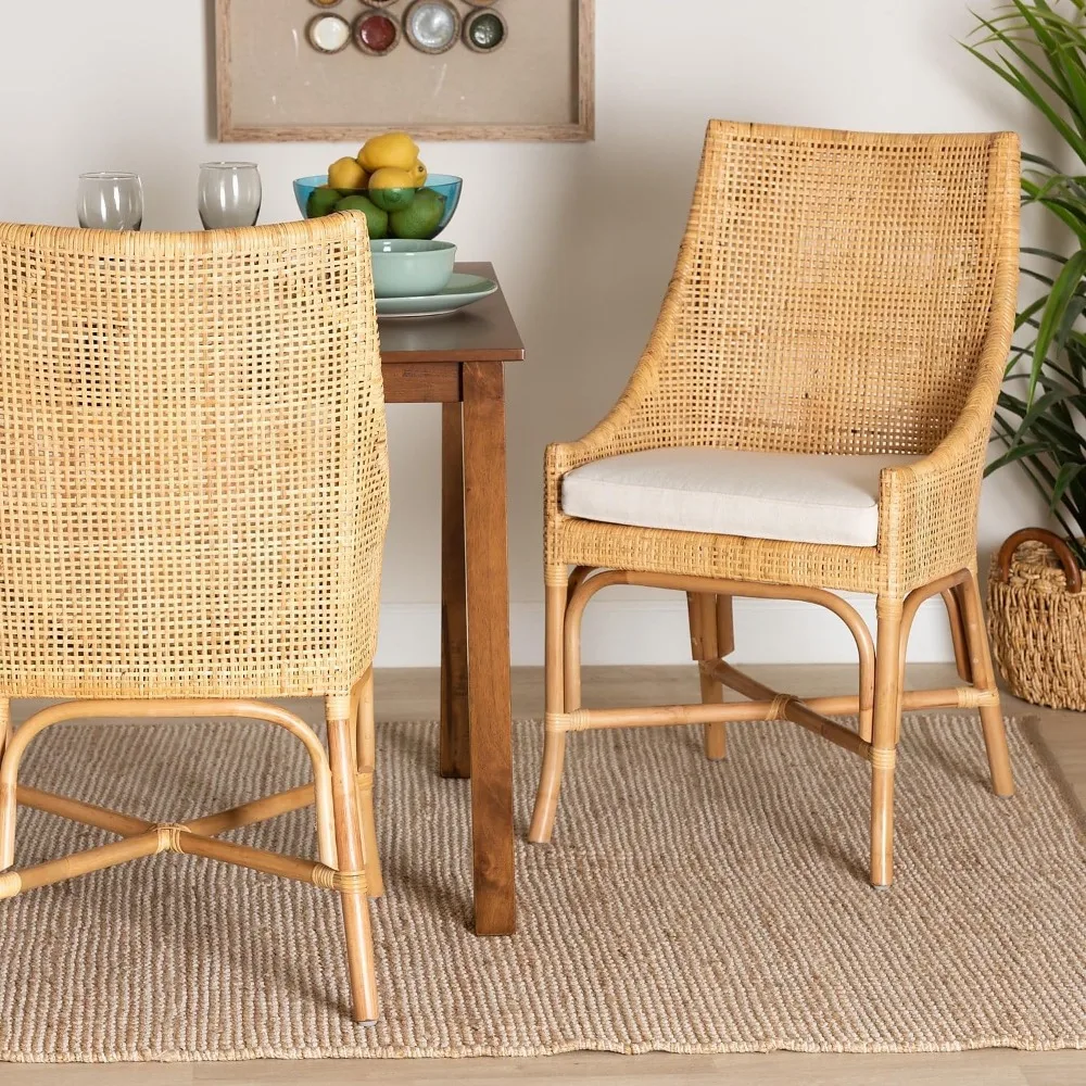 Modern Bohemian Natural Brown Rattan Dining Chair