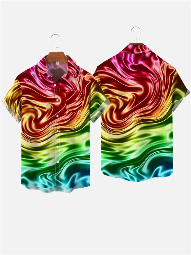 

Men's Hawaiian Shirt Summer 3d Line Print Holiday Harajuku Short Sleeve Y2k Tops Tees Clothing Oversized Blouse Casual Camisa