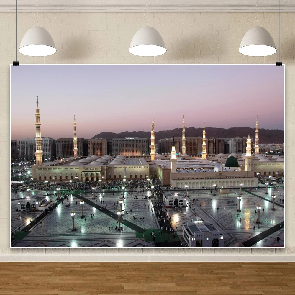 Mecca Holy City Hajj The Kaaba Background Muslim Mosque Night Building Arab Islamic Ramadan Decoration Passover Photo Backdrop