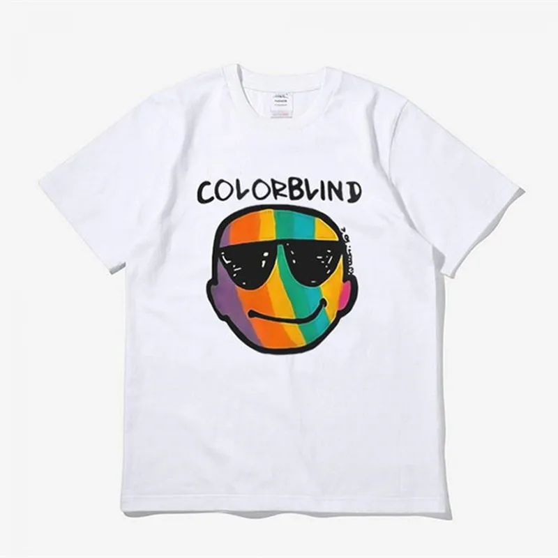 Colorblind Street Short-sleeved T-shirt Men Women All-match Bottoming shirt Trend Justin Bieber Same Smiley Sporty Cotton Top