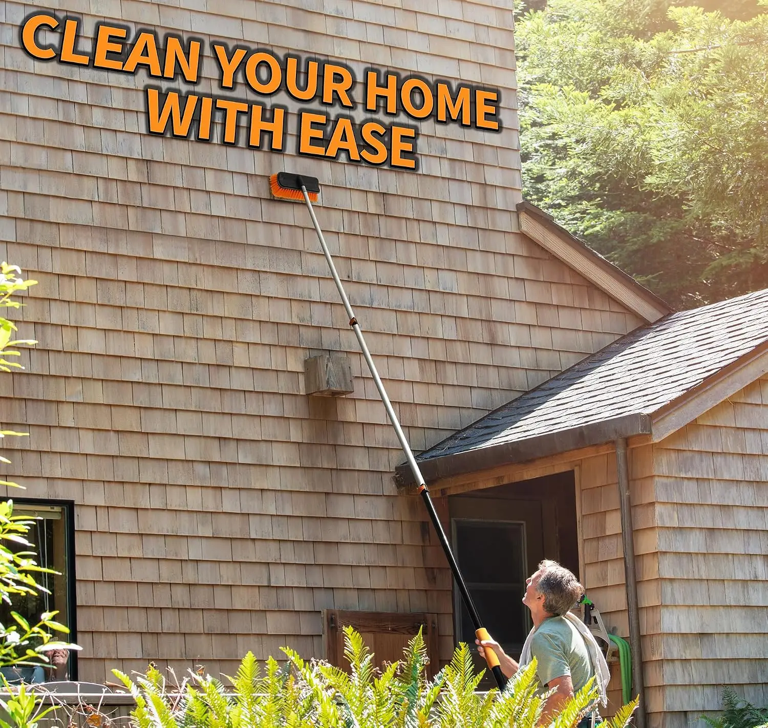 36 Foot Exterior House Cleaning Brush Set With 5 To 30 Ft Extension Pole Vinyl Siding Brushes Telescopic Extendable Pole Window Cleaning Squeegee Extension Scrub Brush Set Yellow Black