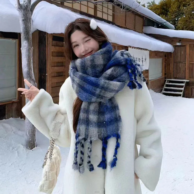 

Cashmere Colorblock Scarf Thicken for Women Outdoor Warm Tassel Large Pashmina Scarf 2025 Autumn Winter New Colorful Long Scarf