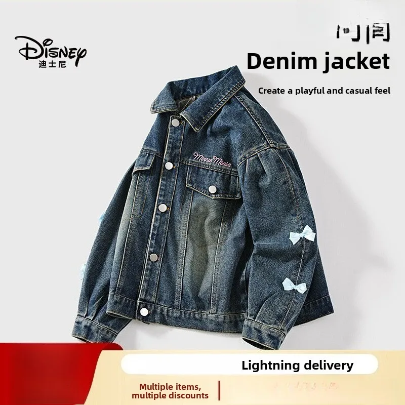 

Disney Girls Bow Denim Jacket 2025 - Vintage Style Casual Top for Spring/Fall