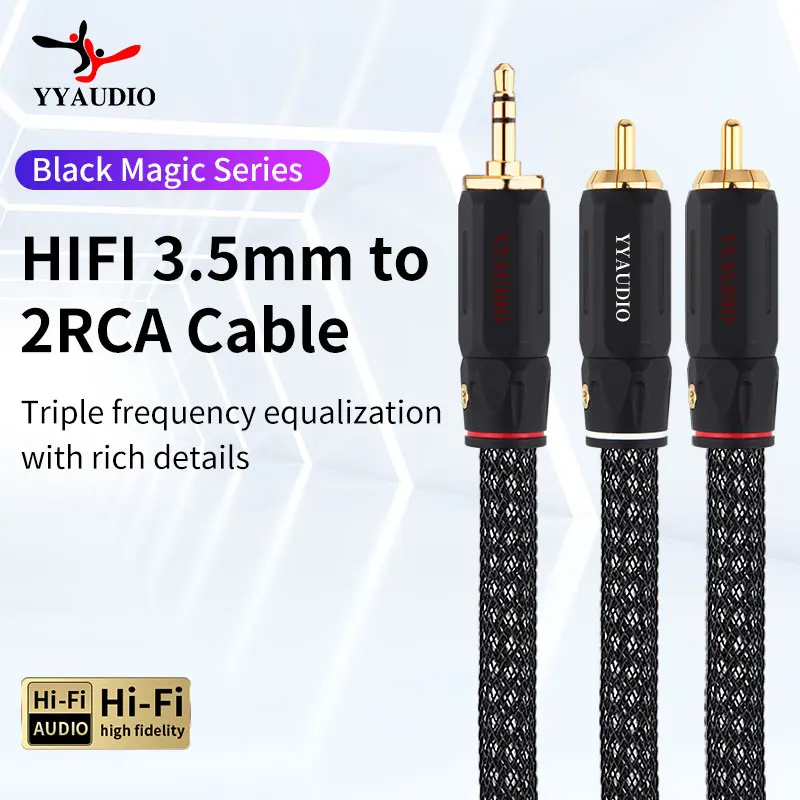 Hifi 3.5mm jack to 2RCA Audio Cable OCC Silver-plated Aux 3.5 Y Splitter Audio Cable for Amplifier Mobile Phone Computer