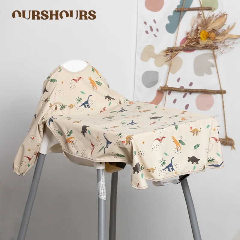 

Комбинезон, детские нагрудники с длинными рукавами, водонепроницаемый детский комбинезон с рисунком, крепится к стульчику для кормления малышей, фартуки для кормления