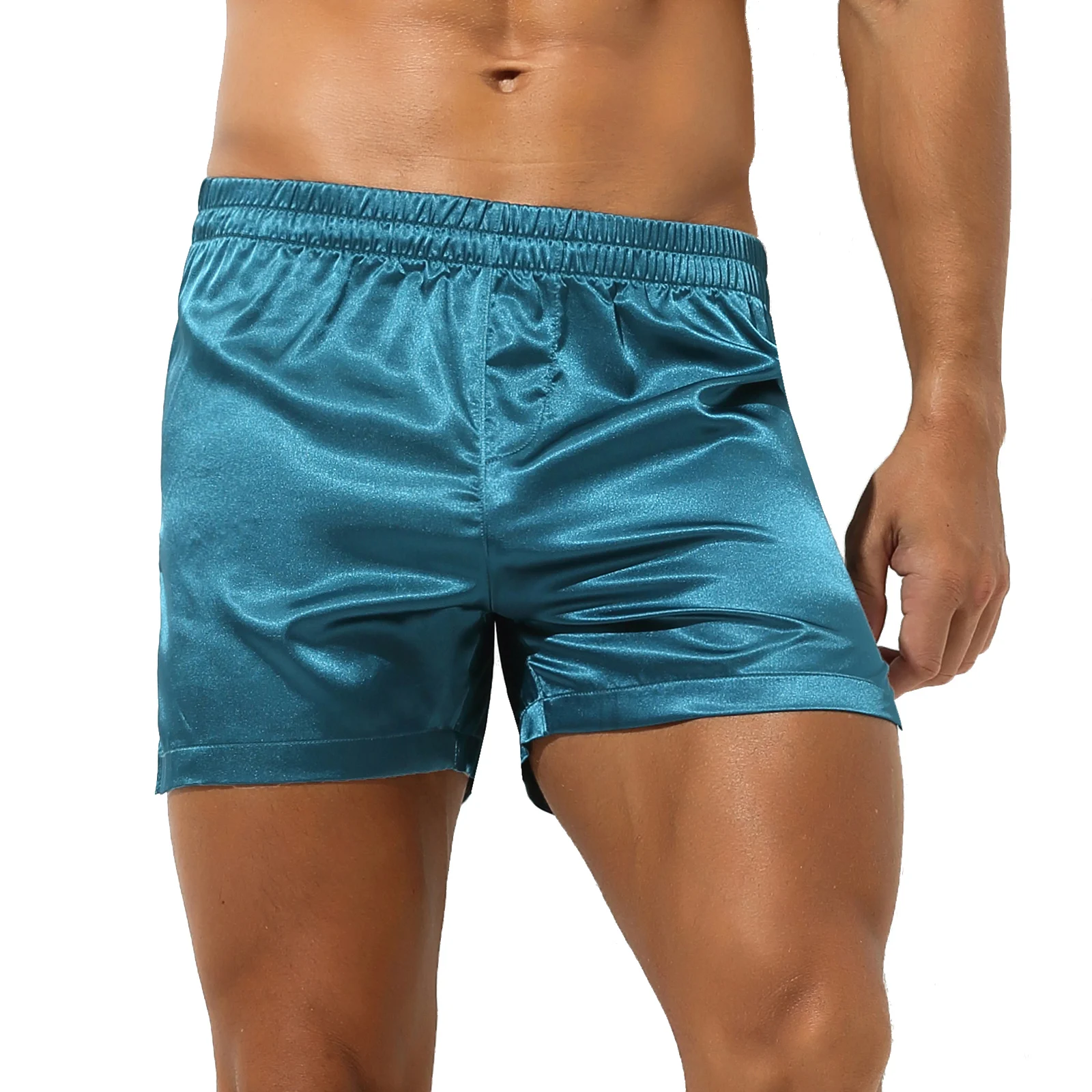 Mens Satin Shorts Underwear Mid Waist Side Split Boxer Brief Loungewear Sleepwear Bottoms Homme Panties