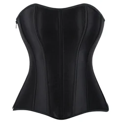 Sexy Women Corsets Bustiers Top Satin Vintage Style Corselet Overbust Sexy Lace up Zipper Corsetto Korsett Black