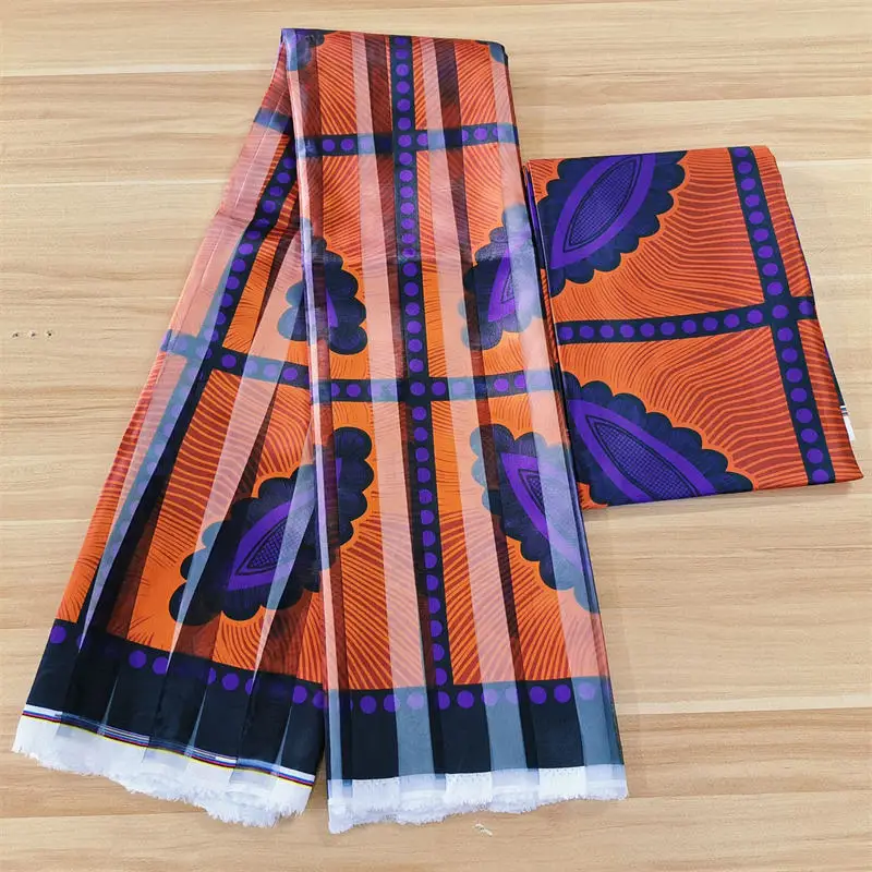 Organza silk fabric 3yards+3 yards ribbon material ankara african print fabric High quality satin silk fabric ! L60105