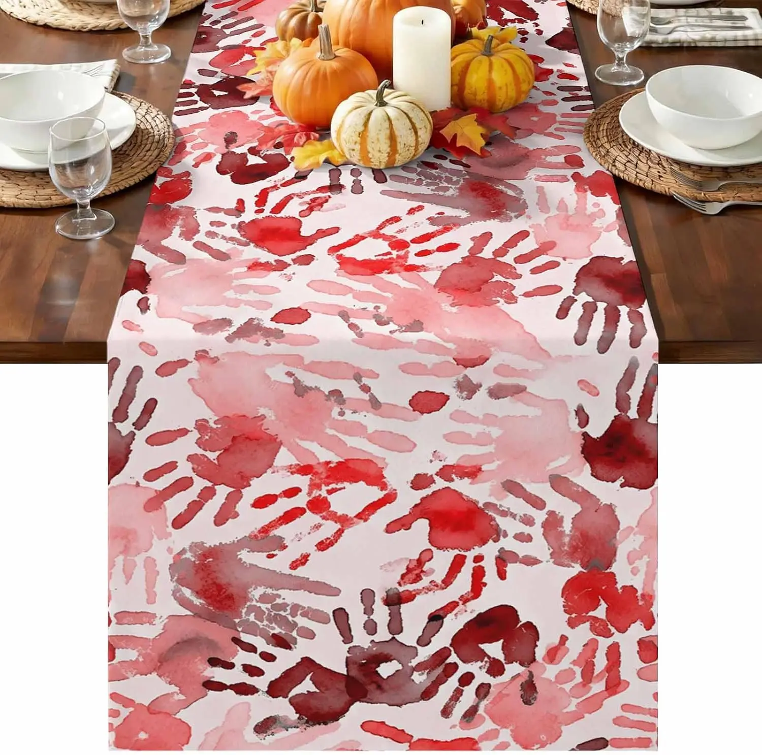 Halloween Horror Ombre Footprint Table Runner Holiday Party Decor Reusable Kitchen Dining Table Runner Halloween Decorations