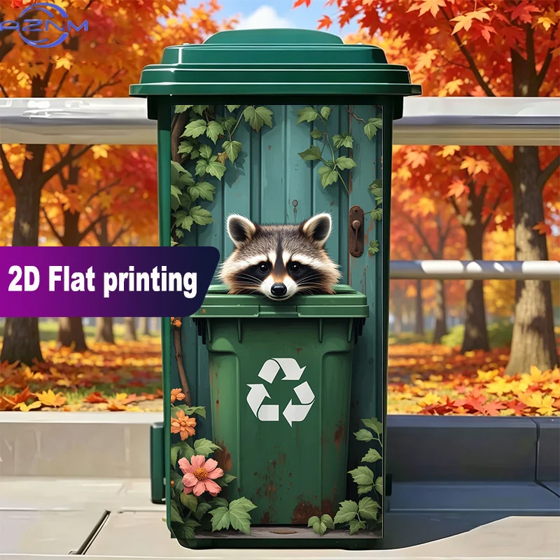 [2D Flat Printing] 1pc Trash Can Sticker [ X  inch] Cartoon Raccoon Peeking Out of Recycling Bin Design, Wall Sticker for Wall