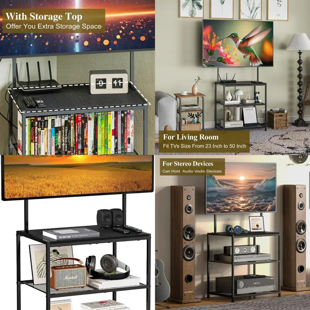 

Компактная угловая подставка под телевизор 23–50 дюймов с местом для хранения вещей для гостиной и спальни, черная напольная подставка под телевизор в стиле фермерского дома с креплением для