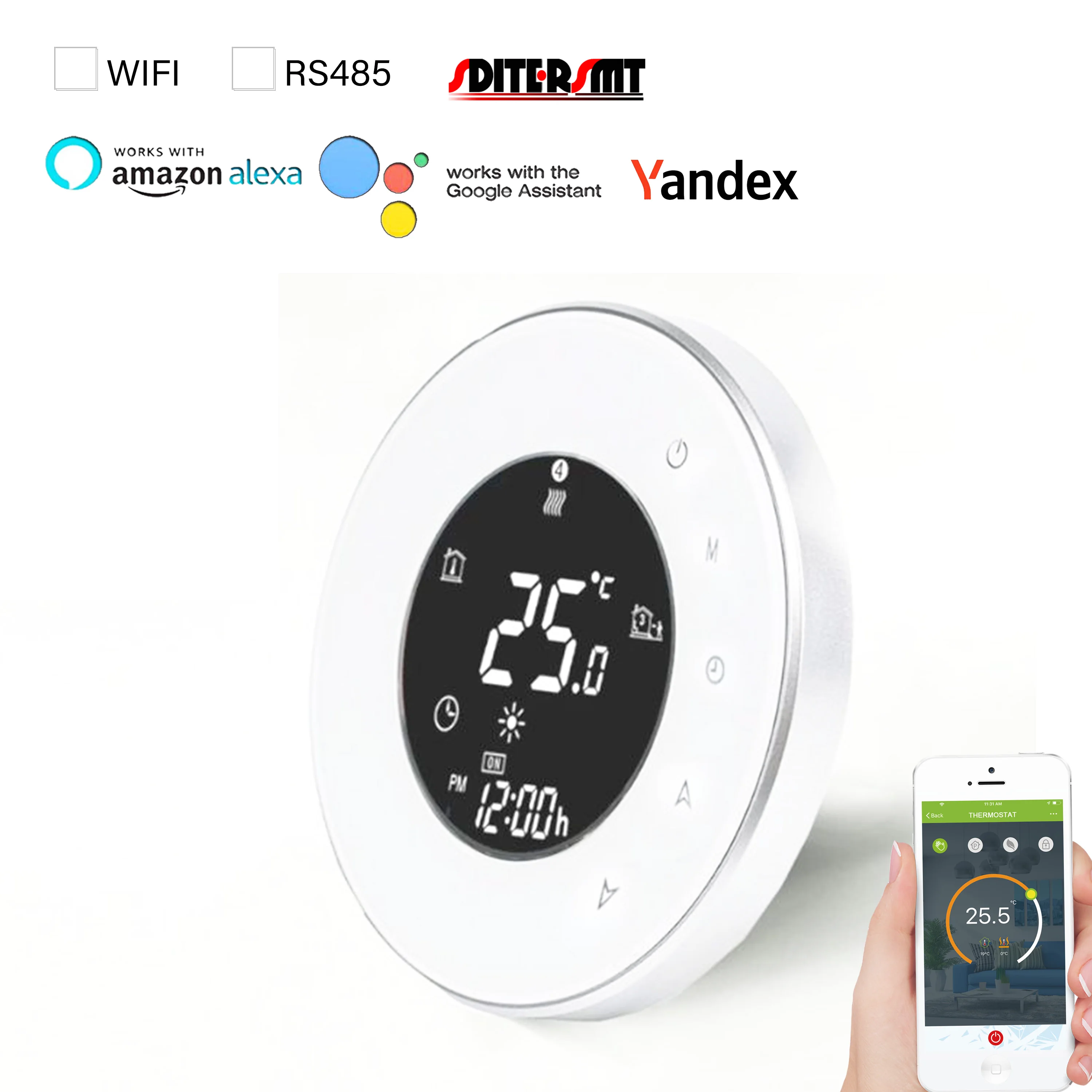 Circular Touch Screen WIFI/RS485 Heating THERMOSTAT for Underfloor Radiation Thermal Connection Boiler/Valve/Electronic Heating