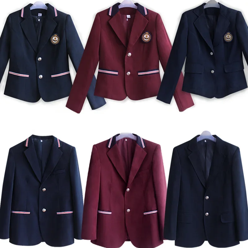 

Womens Mens Korea British Japanese School Uniform Outfit Girls Boys Anime Cosplay Costume Halloween Button Blazer Jacket Clothes