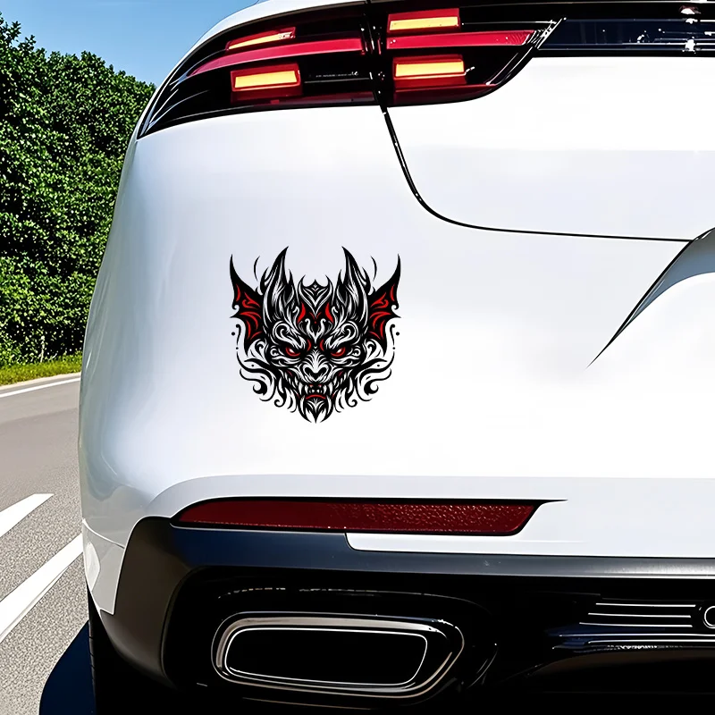قطعة واحدة من ملصق رأس الشيطان على الطراز القبلي - فينيل عالي الجودة مقاوم للماء للسيارة والكمبيوتر المحمول والدراجات النارية - ديكور جريء قابل للإزالة