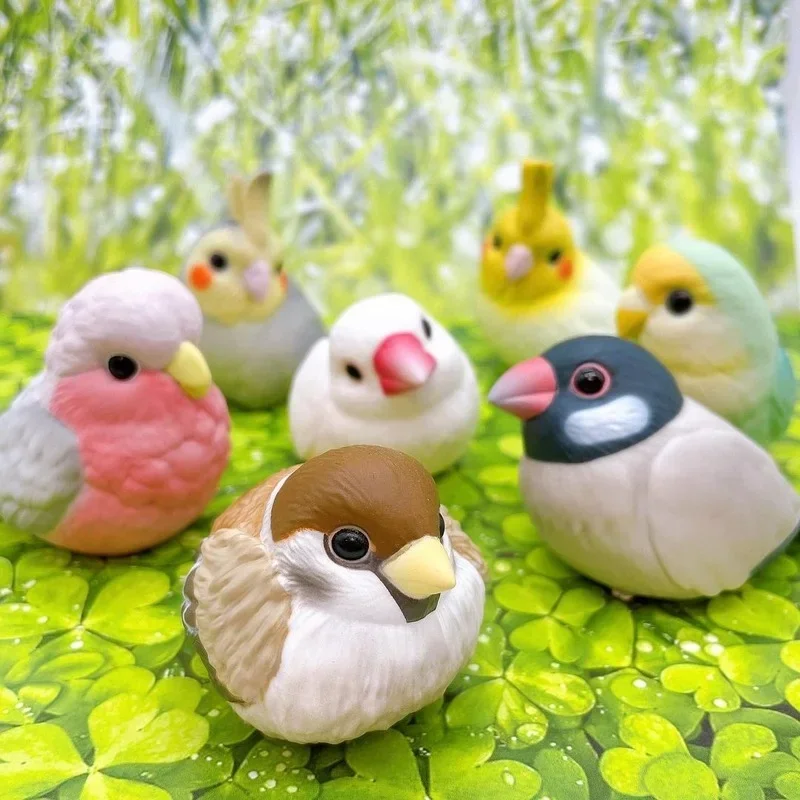 Figura pequeña Kawaii Original de simulación genuina, pájaros, gorriones, loros, adornos, juguetes, coleccionable, 1R