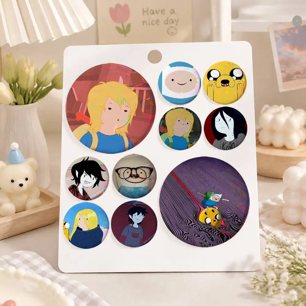 A-Adventure Time Round Snap-in Brooches Rock Band Lapel Pins Badges Fan Collection Accessories Jewelry Handmade Gifts