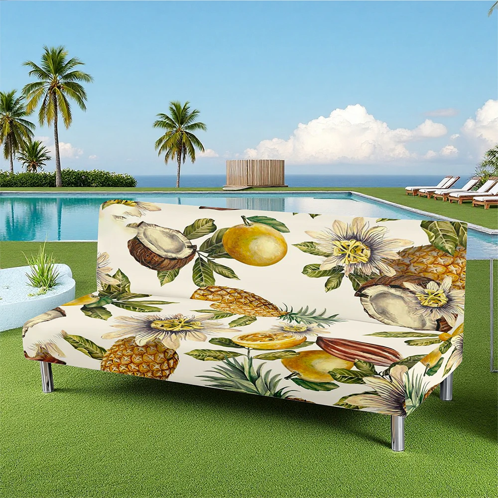 Tropical Fruit Pineapple Lemon Print Summer Outdoor Sofa Bed Cover, Milk Silk Elastic Slipcover, Machine - Wa
