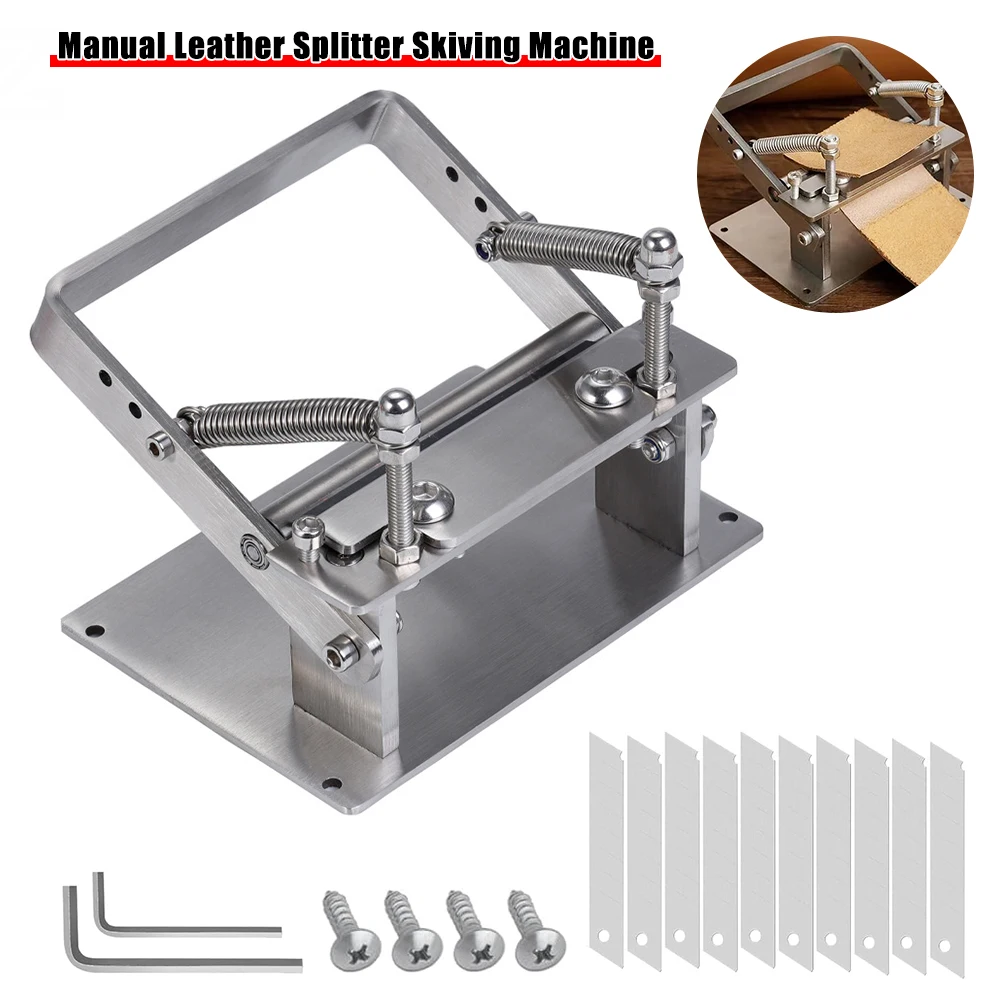 Manual Leather Splitter Leather Peeling Machine Stainless Leather Splitter with Blades for DIY Craft Leather Work Cutting Tools