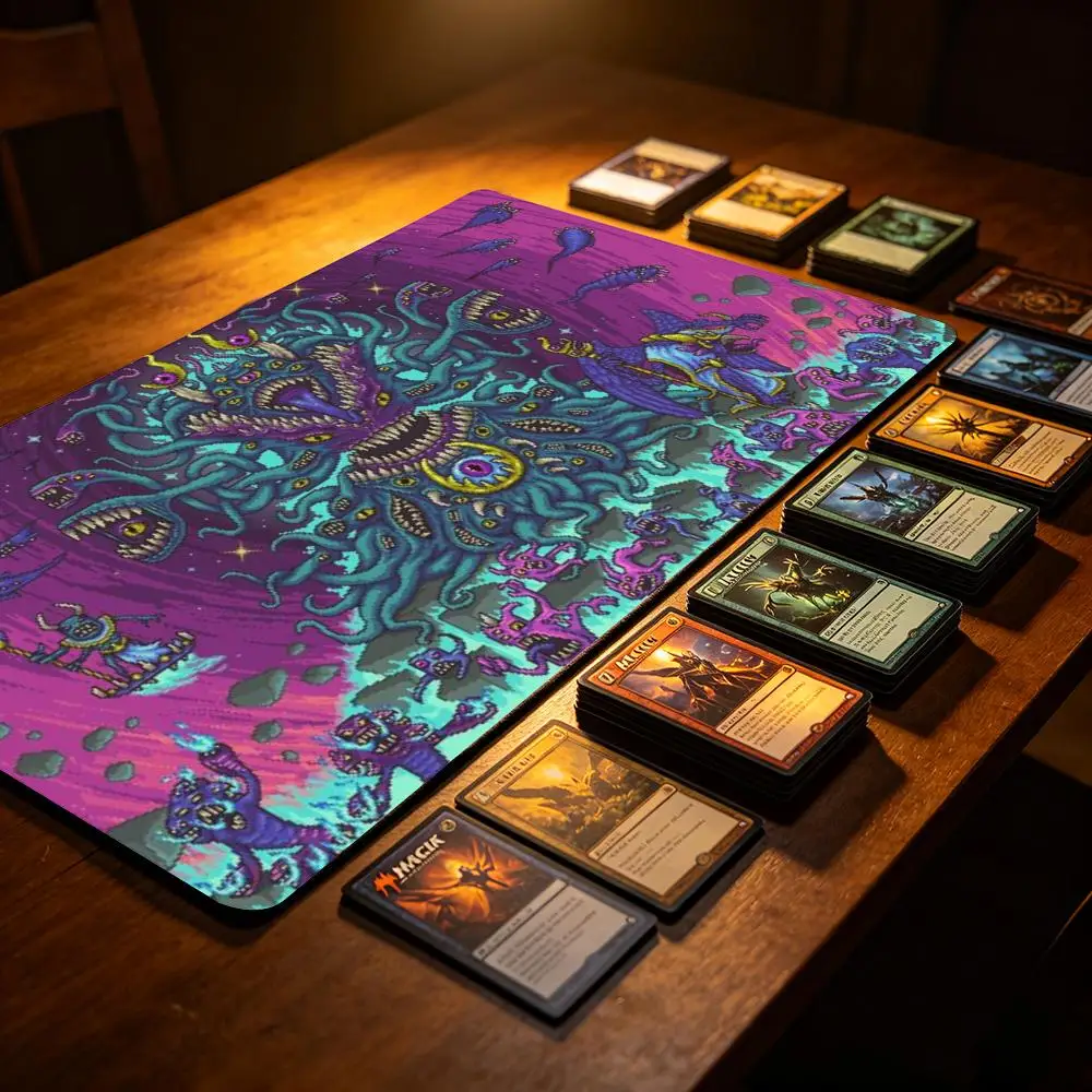 Retro Pixel Monster Large Gaming Mouse Pad Cosmic Cthulhu Horror Playmat Non‑Slip Desk Pad for DND Card Game Esports Office Gift