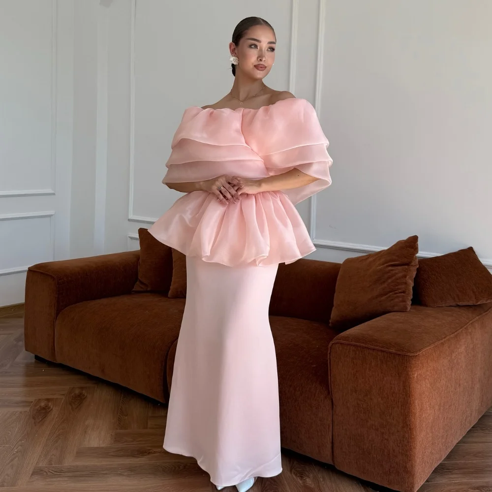 

Customized Modern Style Elegant Organza Ruched Straight Off-the-shoulder Ankle Length Dresses Bespoke Occasion Dresses Fashion