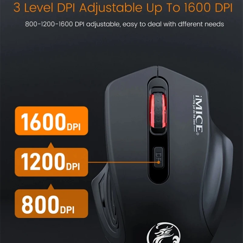 IMICE 2,4G ratón inalámbrico para juegos 4 teclas retroiluminado ergonómico recargable 1600DPI ratones ajustables para PC Gamer ordenador de escritorio