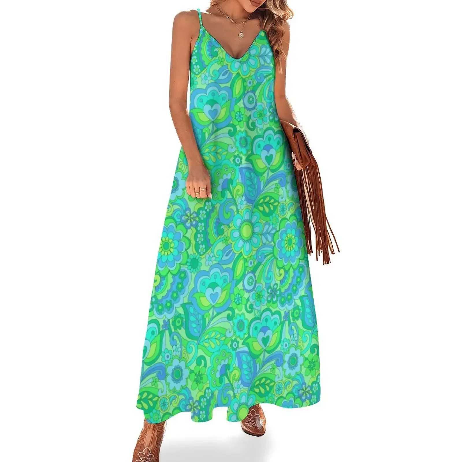 

Green Flower Power Sleeveless Dress Womens dresses fairy dress women's clothing korea stylish Dress